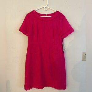 Pink Karl Lagerfeld Paris eyelet bell sleeve sheath dress with Fringe, size 14